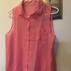 Pink Sleeveless Button-Up Blouse